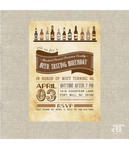 Beer Tasting Birthday Party Printable Invitation